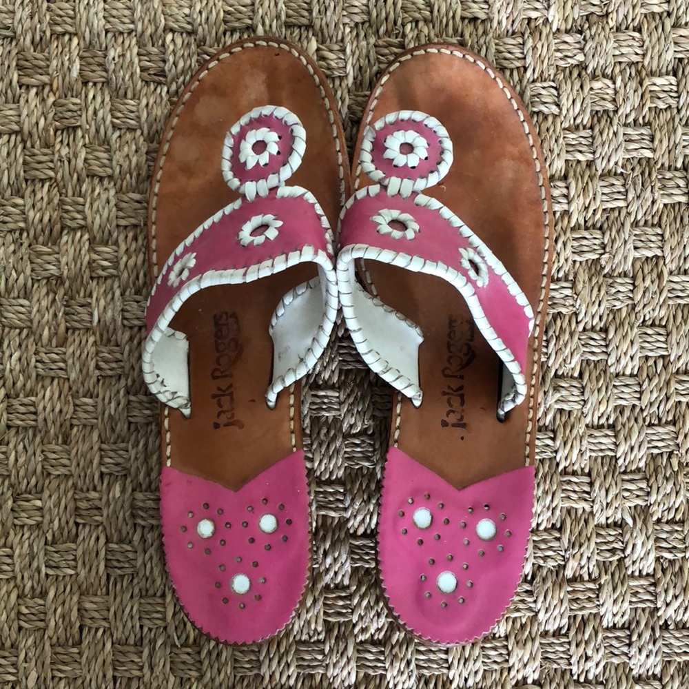 Pink Jack Rogers heeled thong sandal